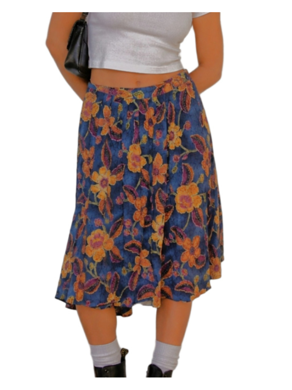 Vintage Alfred Dunner Floral Midi Skirt Size 12 Rayon Pleated Pockets 90s